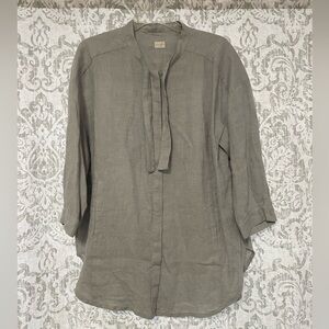 Poetry Linen Oversized Lagenlook Minimalist Hidden Button Up Tunic Top G…